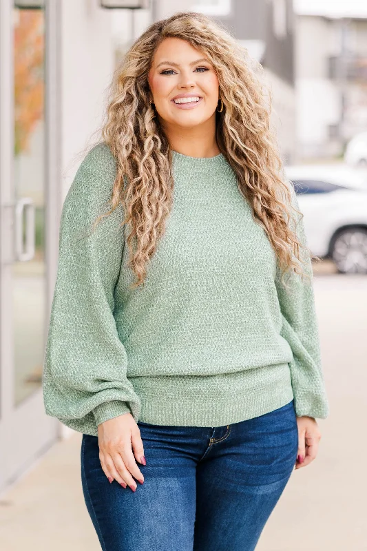 Versatile Comfort Cozy Bubble Sleeve Sweater, Sage