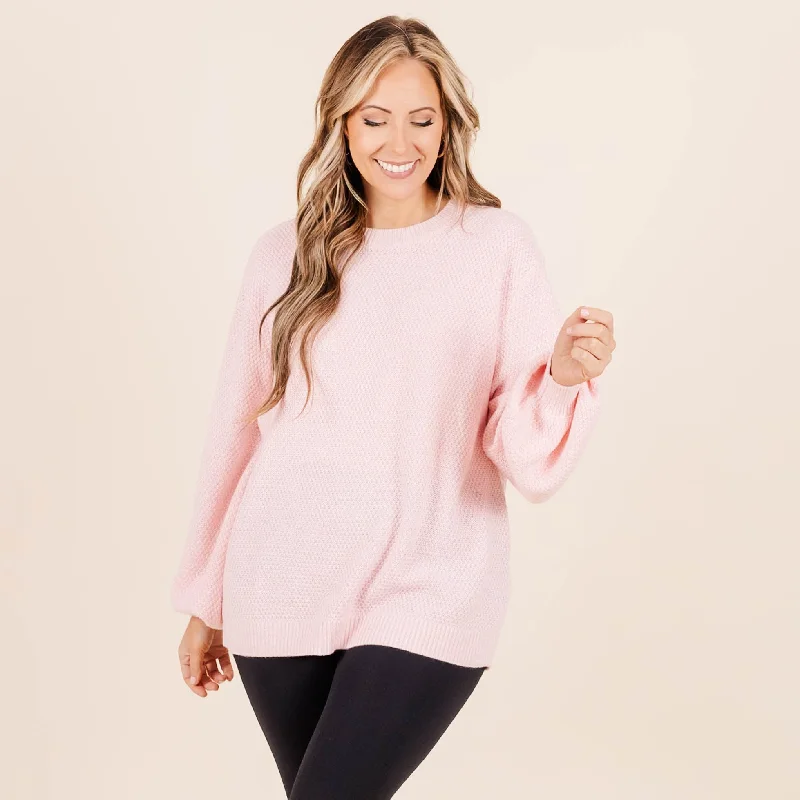 High Street Series Cozy Bubble Sleeve Sweater, Spring Pink