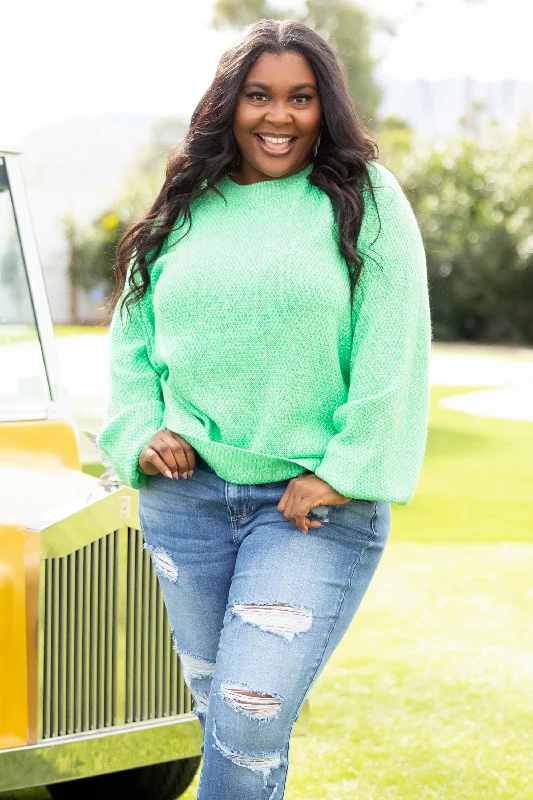 End Of The Year Cozy Bubble Sleeve Sweater, Lime