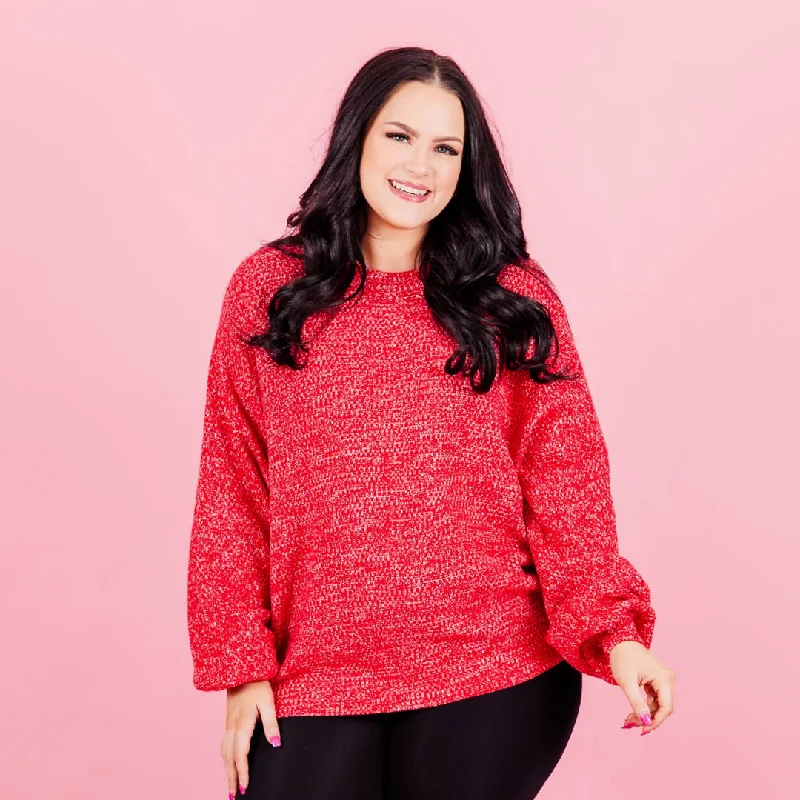 Soft Textures Cozy Bubble Sleeve Sweater, Ruby