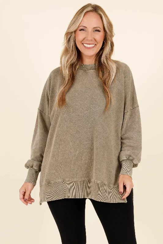 Comfortable Jackets Cozy Crewneck Pullover, Olive