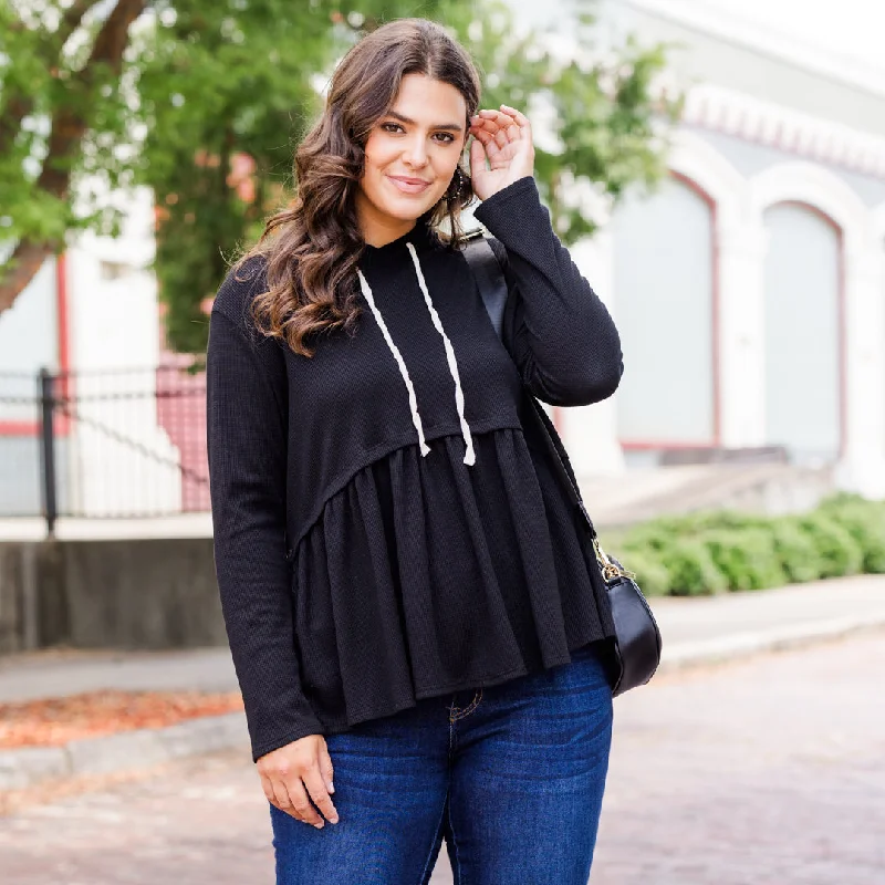 High-end Design Cozy Geo Hoodie, Black