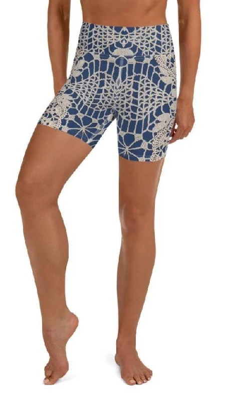 Relaxed Fashion Crochet Print Yoga Shorts