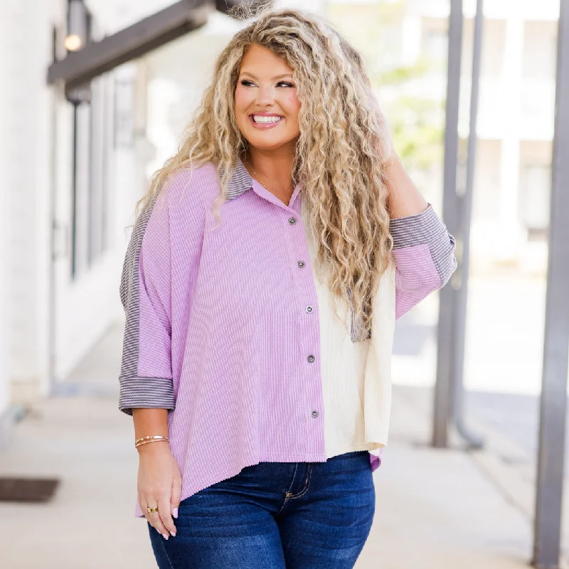 Cute Style Easygoing Essential Top, Lavender