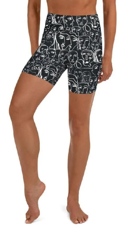 Stylish Ease Face Drawings Yoga Shorts