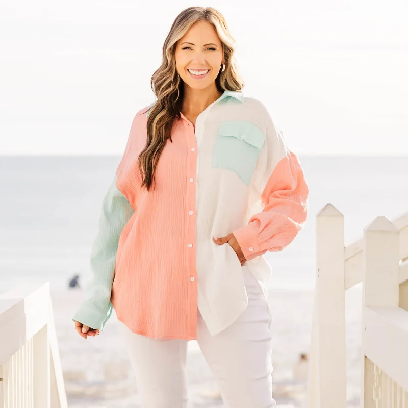 Stylish Comfort Feeling Sassy Top, Coral-Blue
