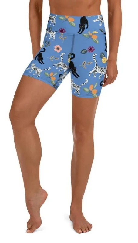 Floral Prints Feline & Flower Pattern Yoga Shorts