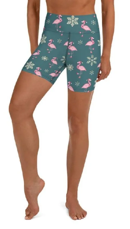 Exquisite Craftsmanship Festive Flamingos Yoga Shorts