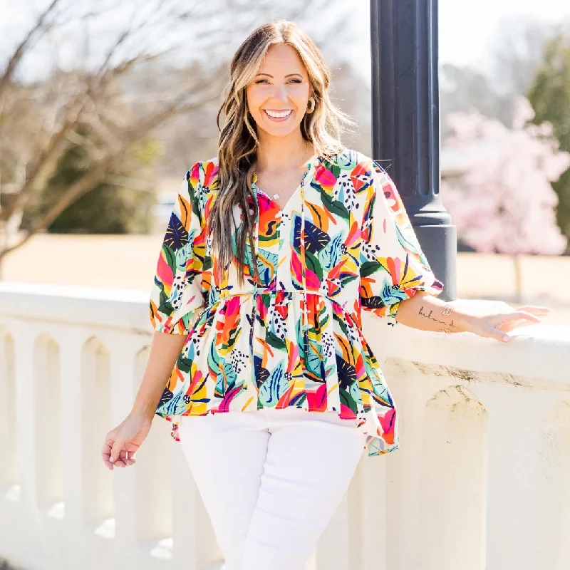 Classic Comfort Flaming Embers Top, Cream