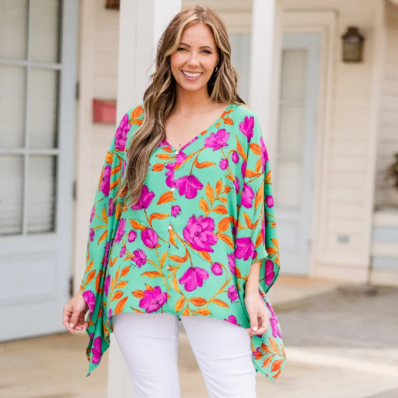 Diamond Series Floating Garden Tunic, Green Multi