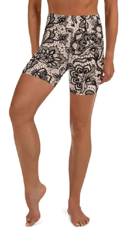 Simple Elegance Flower Lace Print Yoga Shorts