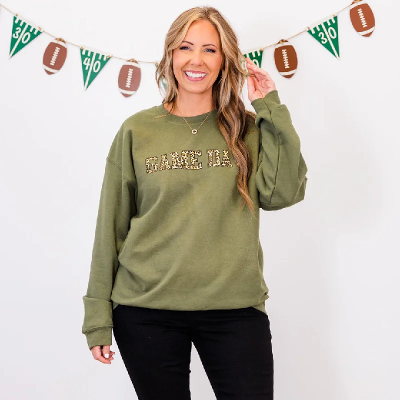 Basic Version Game Day Leopard Sweatshirt, Military Green