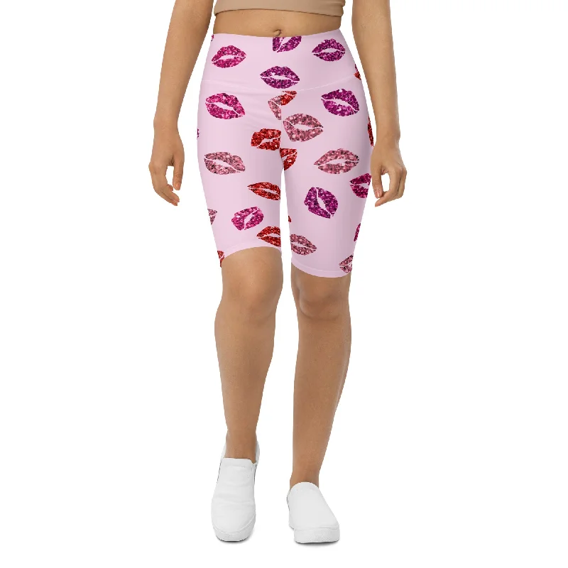 Fresh Wear Glitter Print Kisses Biker Shorts