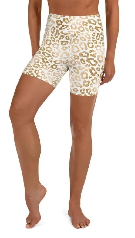 Playful Style Golden Leopard Print Yoga Shorts