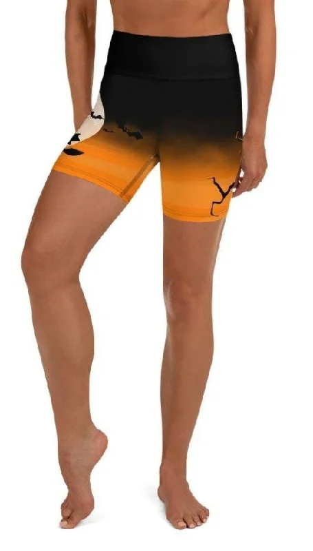 Retro Prints Halloween Night Yoga Shorts