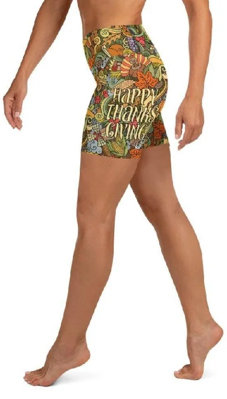 Creative Prints Happy Thanksgiving Yoga Shorts