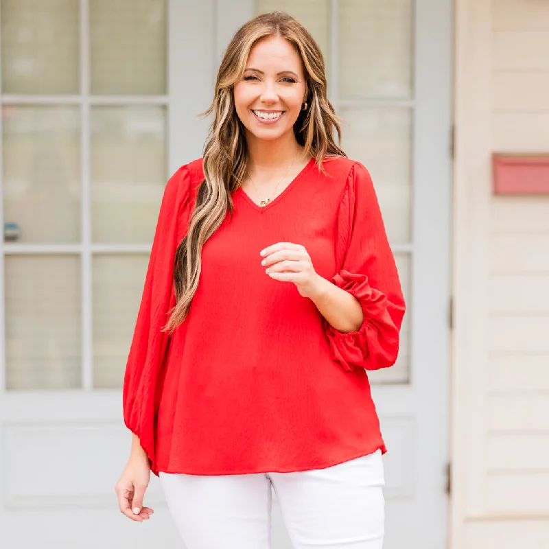 Relaxed Weekend Wear Heart Flutter's Top, Red