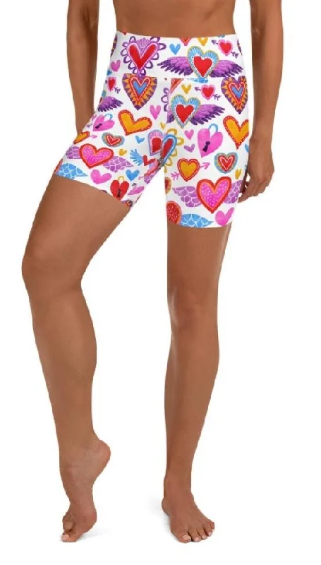 Knitted Design Heart Pattern Yoga Shorts