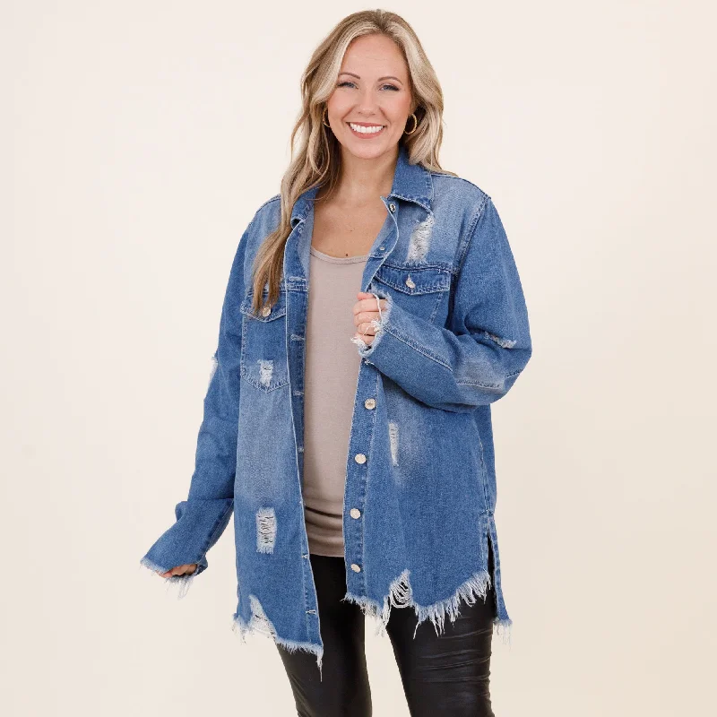 Lace Design Hoping To Love You Jacket, Medium Wash