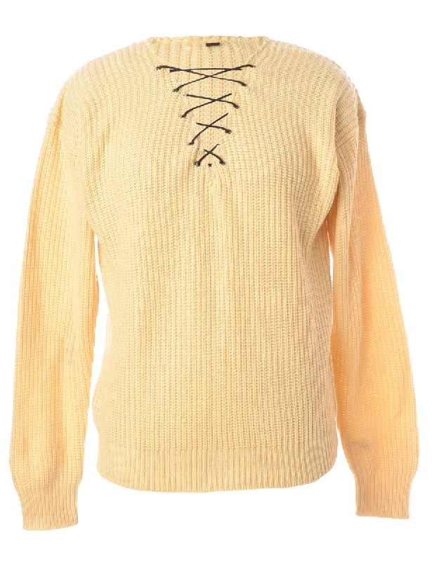 Comfortable Sweaters Label Yellow Lace Up Jumper