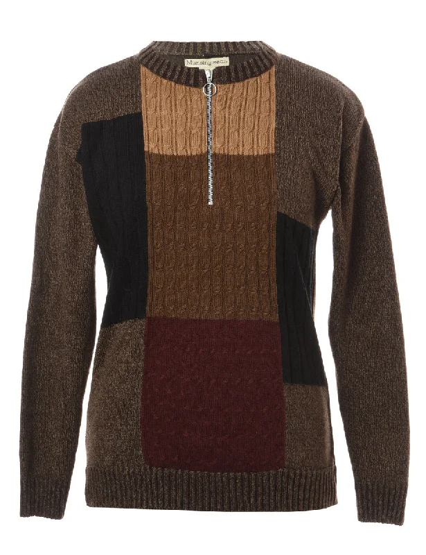 College Style Label Zip Front Knitted Jumper