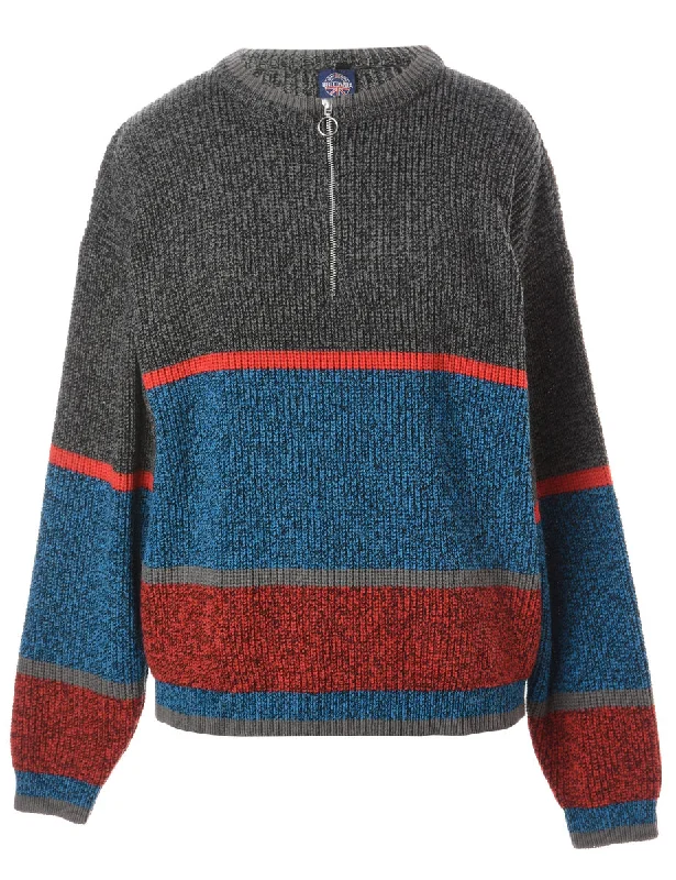 Simple And Comfortable Label Zip Front Knitted Jumper
