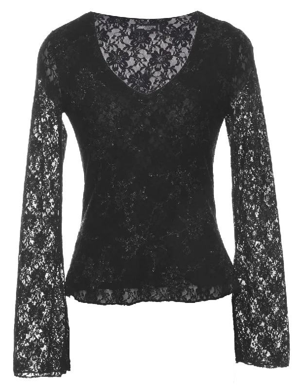 Must-have For Fashion Lace Black Evening Top - S
