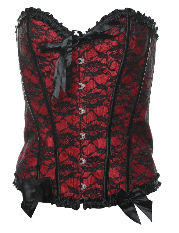 Retro Design Lace Floral Print Corset - L