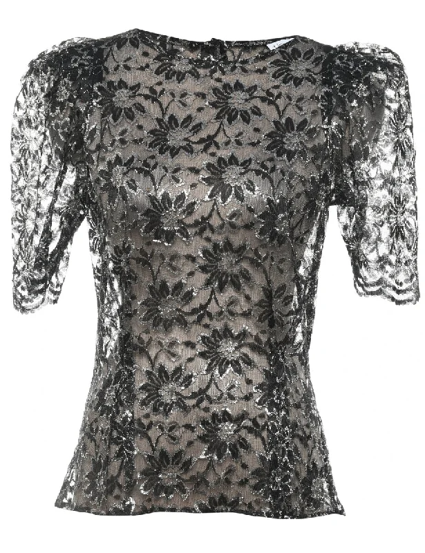 Versatile Itinerary Lace Lurex Party Top - M