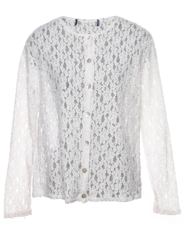 Fashionable Items Lace White Sheer Evening Blouse - L
