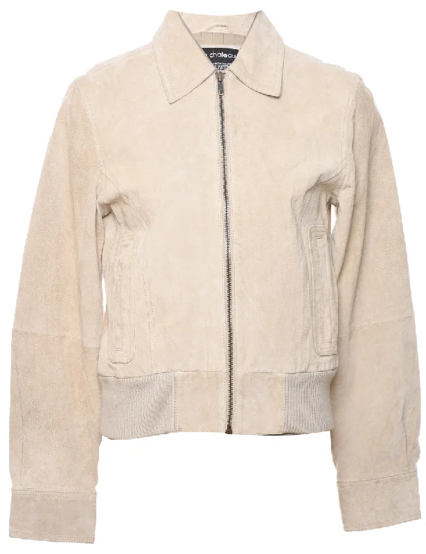 Light Fit Le Chateau Beige Zip-Front Suede Jacket - M