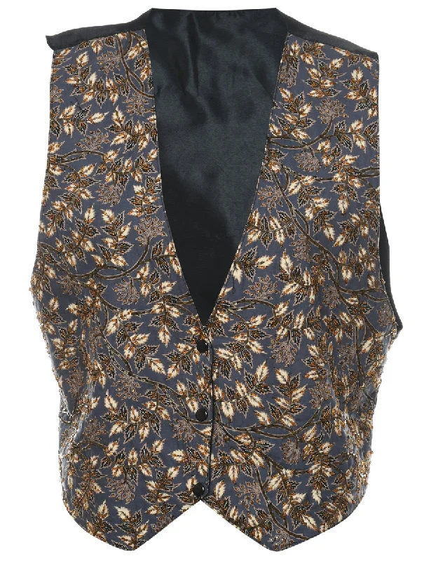 Relaxed Fit Wear Leafy Print Beaded Waistcoat - L