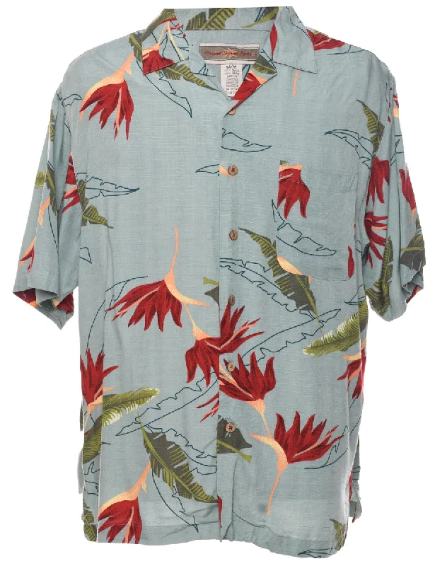 Versatile Comfort Wear Leafy Print Hawaiian Shirt - M