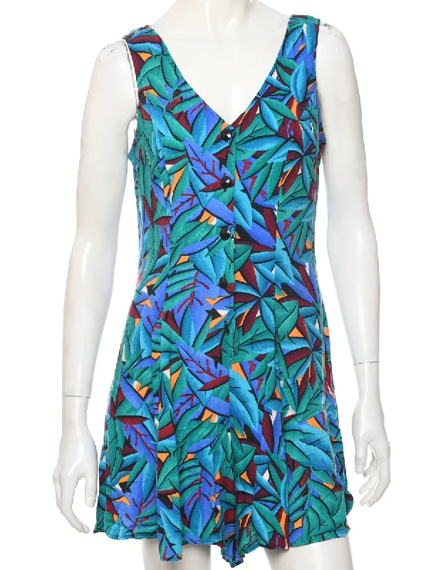 Warm Chic Outfits Leafy Print Playsuit - S