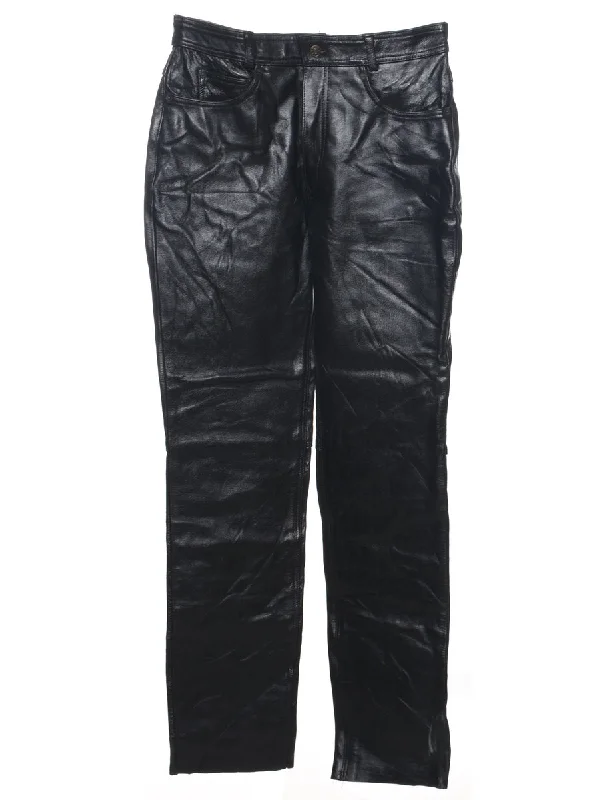 Party Wear Leather Black Trousers - W33 L34