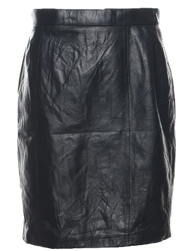 Floral Prints Leather Pencil Skirt - M