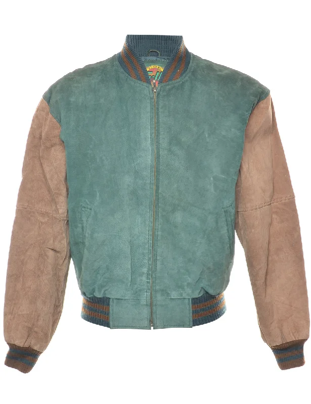 Innovative Design Leather Contrast Panel Varsity Jacket - S