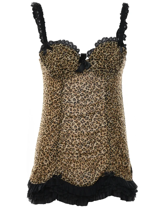 Fashionable And Fashionable Leopard Pattern Black & Brown Babydoll - S