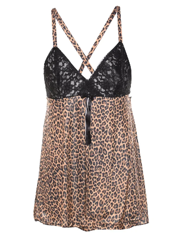High-end Sense Leopard Print 1990s Lace Trim Babydoll - XS