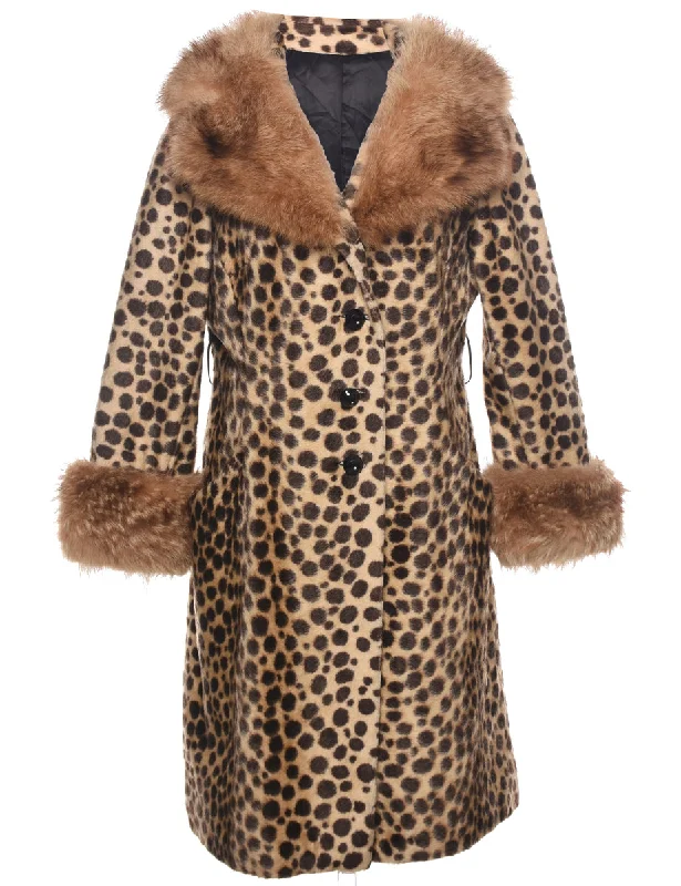 Stylish Wear Leopard Print Faux Fur Coat - M