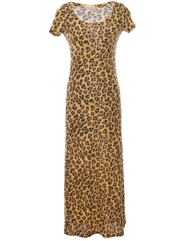 Cozy Shirts Leopard Print Maxi Dress - S