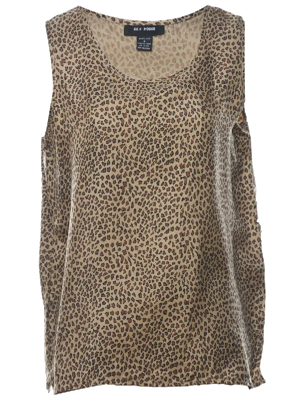 Comfortable Sweaters Leopard Print Silk Top - S