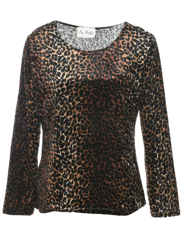 Comfortable Jeans Leopard Print Top - M
