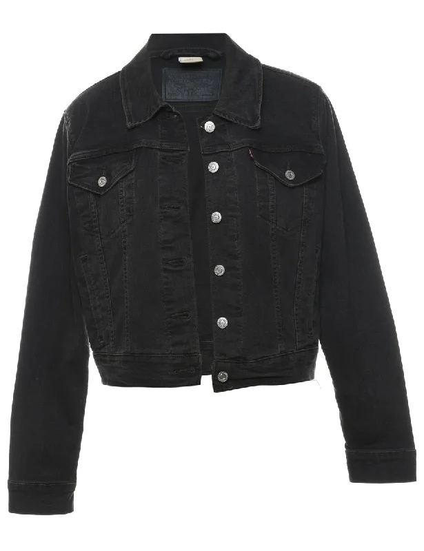 Cool Breeze At Night Levi's Black Cropped Denim Jacket - XL
