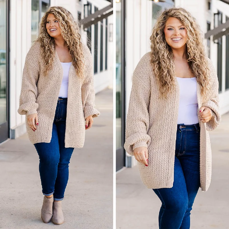 Floral Prints Love Quotes Cardigan, Tan