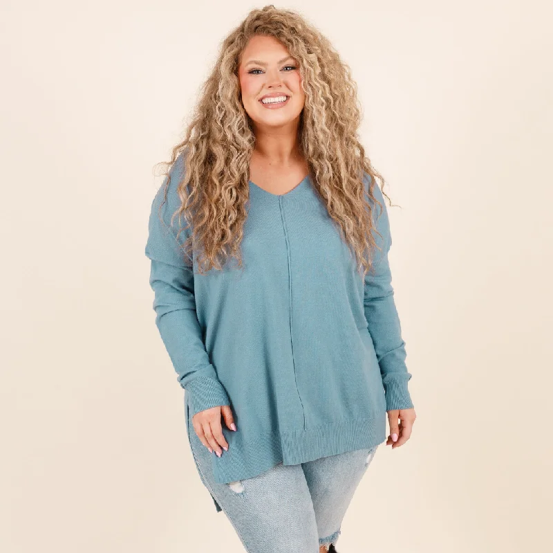 Noble And Elegant Miss Who I Was Sweater, Blue Gray