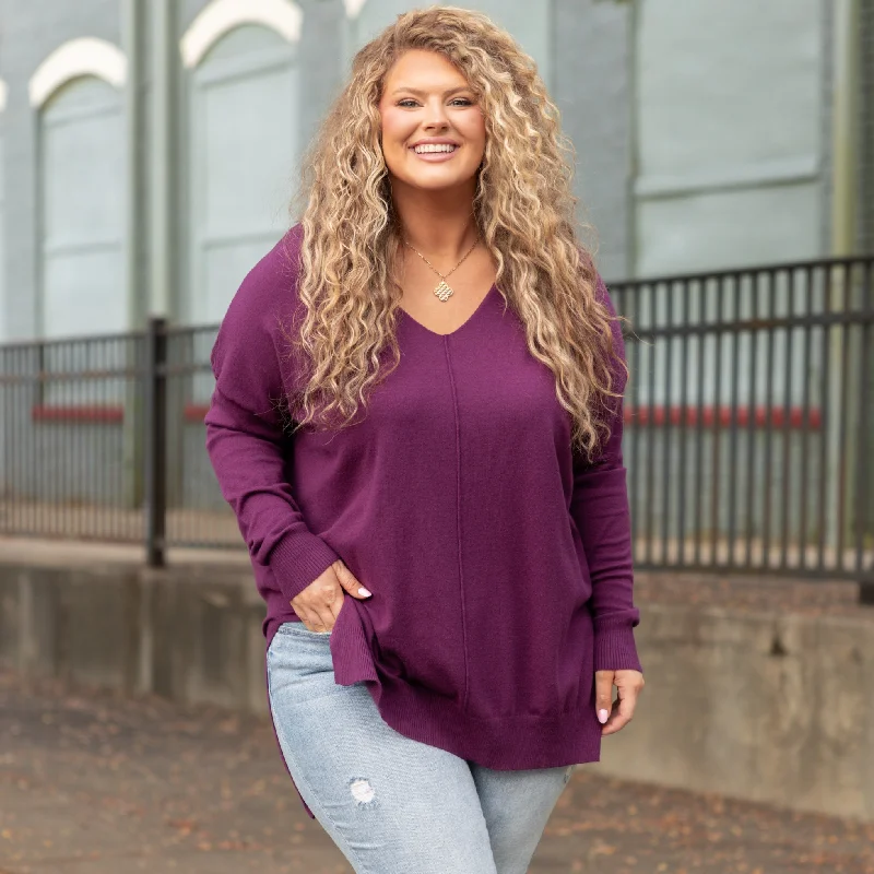 Fashion Expert Miss Who I Was Sweater, Eggplant