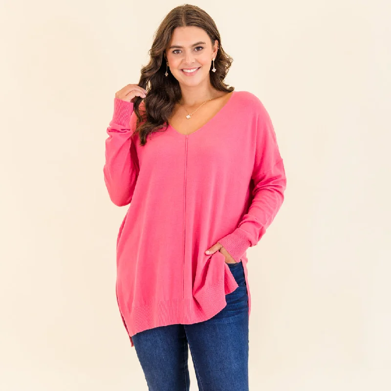 Comfortable Series Miss Who I Was Sweater, Flamingo Pink