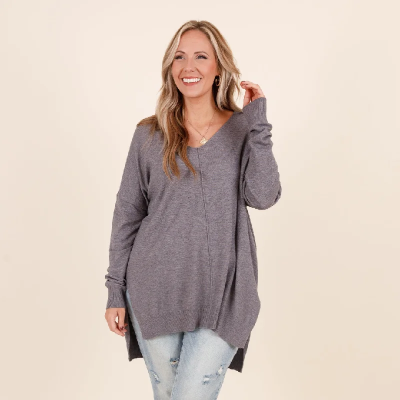 Luxury Classic Miss Who I Was Sweater, Heather Gray
