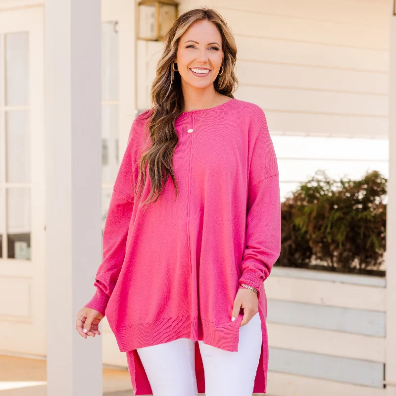 French Style Miss Who You Were Sweater, Flamingo Pink